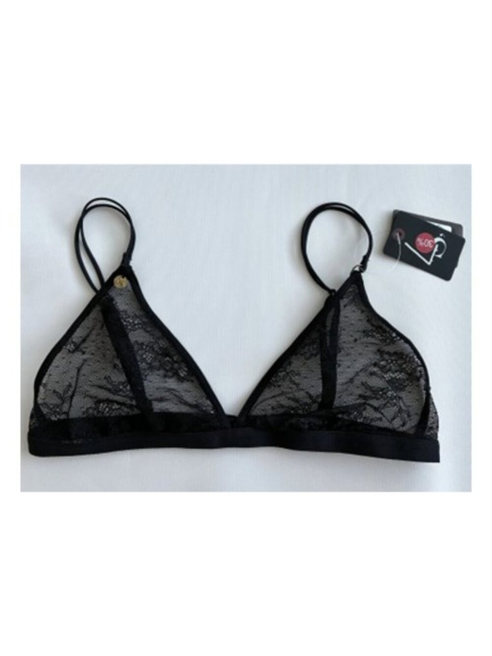 Love Stories Black Lace Bralette Triangle Bra Semi-Sheer